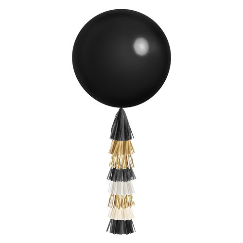 Jumbo Balloon & Tassel Tail - Black, White & Gold